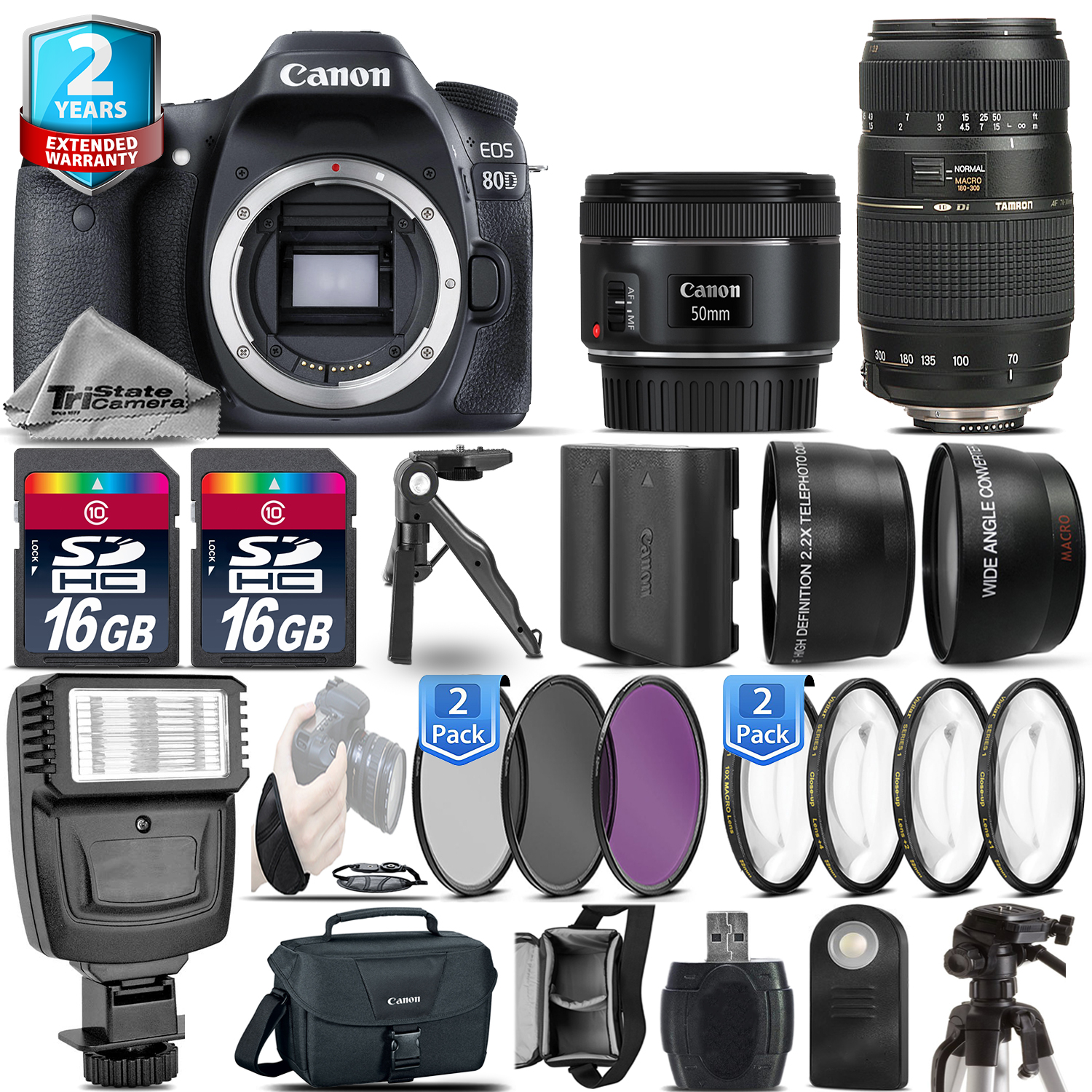 EOS 80D Camera + 50mm 1.8 + 70-300mm + EXT BAT - 32GB Kit  + 2yr Warranty *FREE SHIPPING*