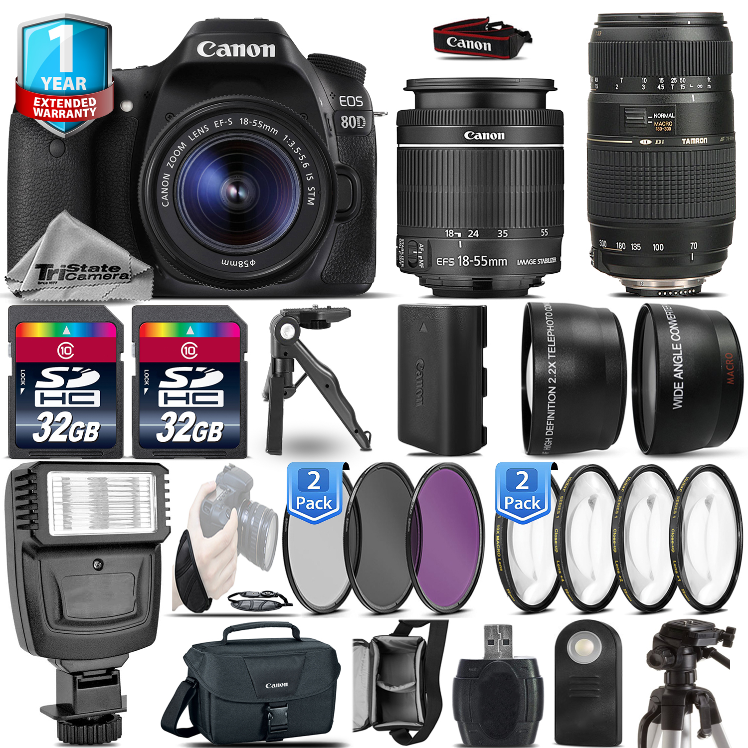 EOS 80D DSLR Camera + 18-55mm IS STM + 70-300mm + 1yr Warranty - 64GB Kit *FREE SHIPPING*