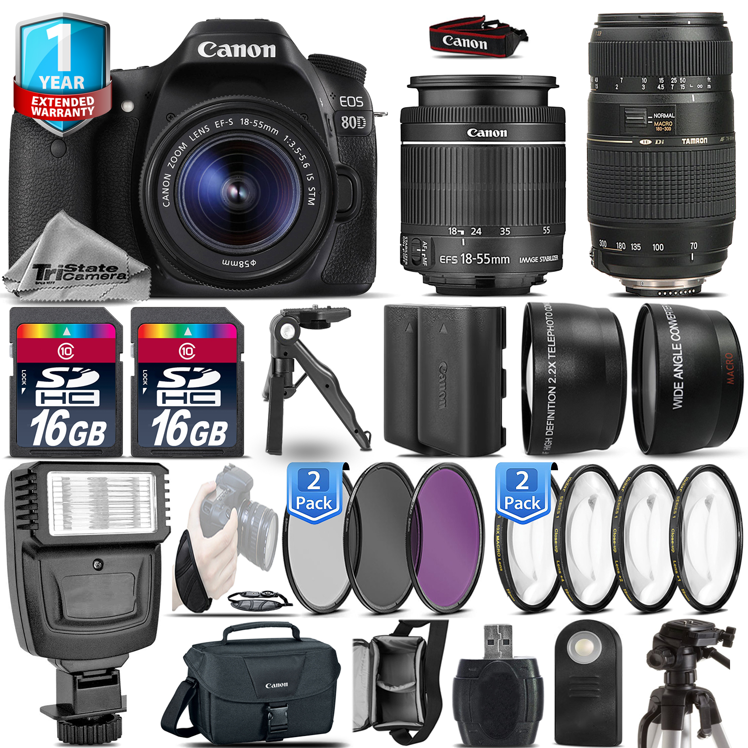 EOS 80D DSLR Camera + 18-55mm IS + 70-300mm + Extra Battery + 1yr Warranty *FREE SHIPPING*