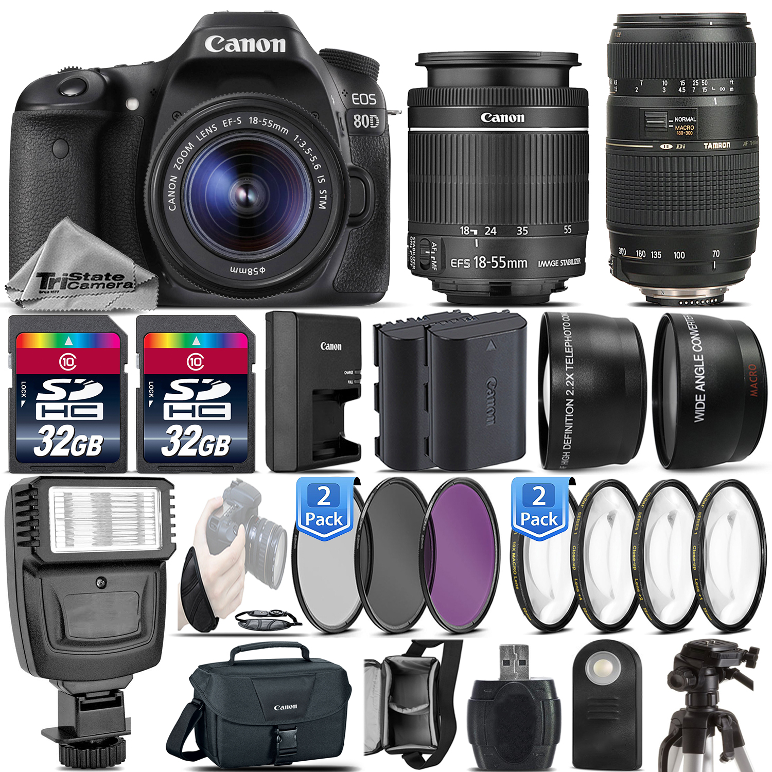 EOS 80D DSLR Camera + 18-55mm IS STM + 70-300mm + Flash - 64GB Kit Bundle *FREE SHIPPING*