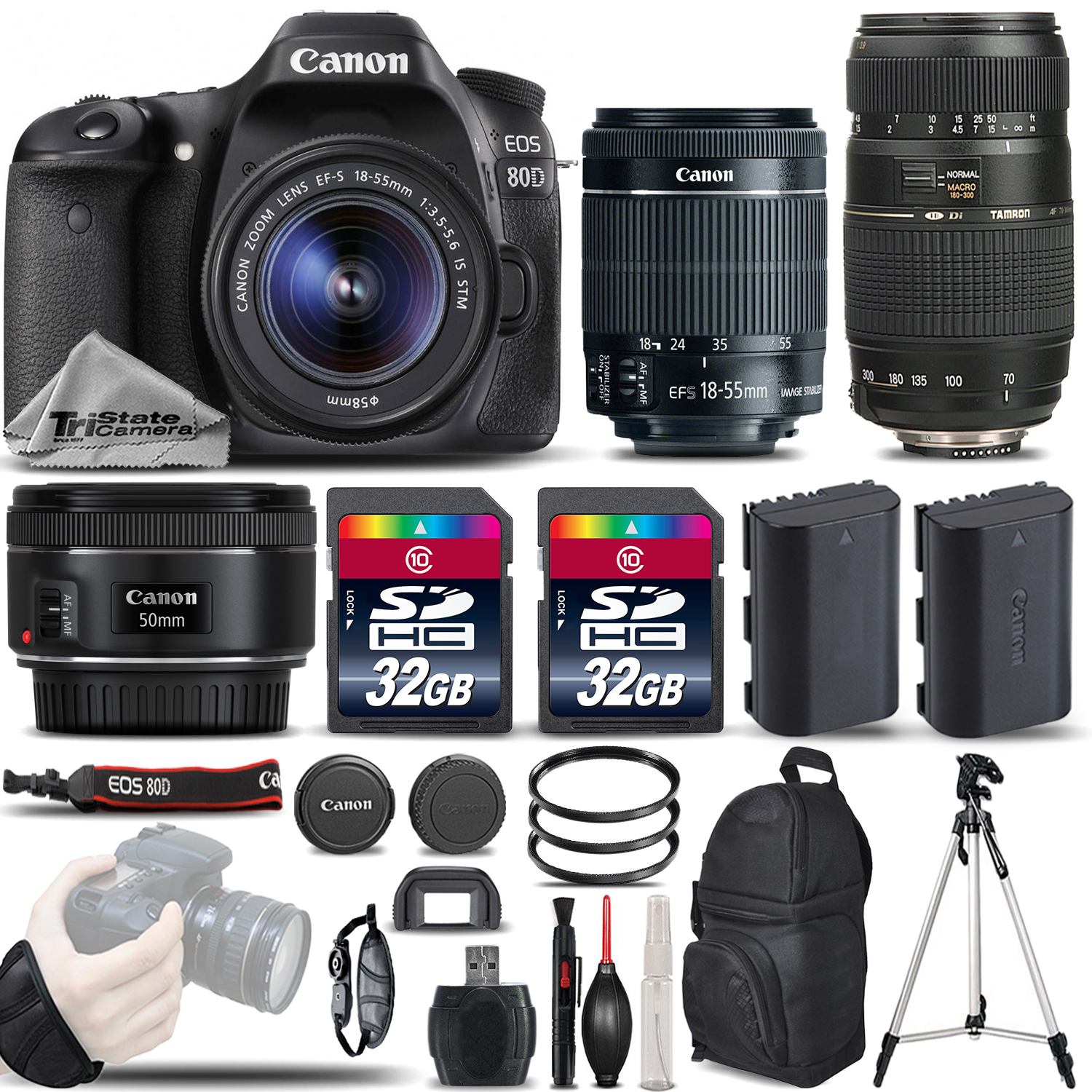 EOS 80D DSLR Camera with 18-55mm Lens +50mm 1.8 + 70-300mm - 64GB BUNDLE *FREE SHIPPING*
