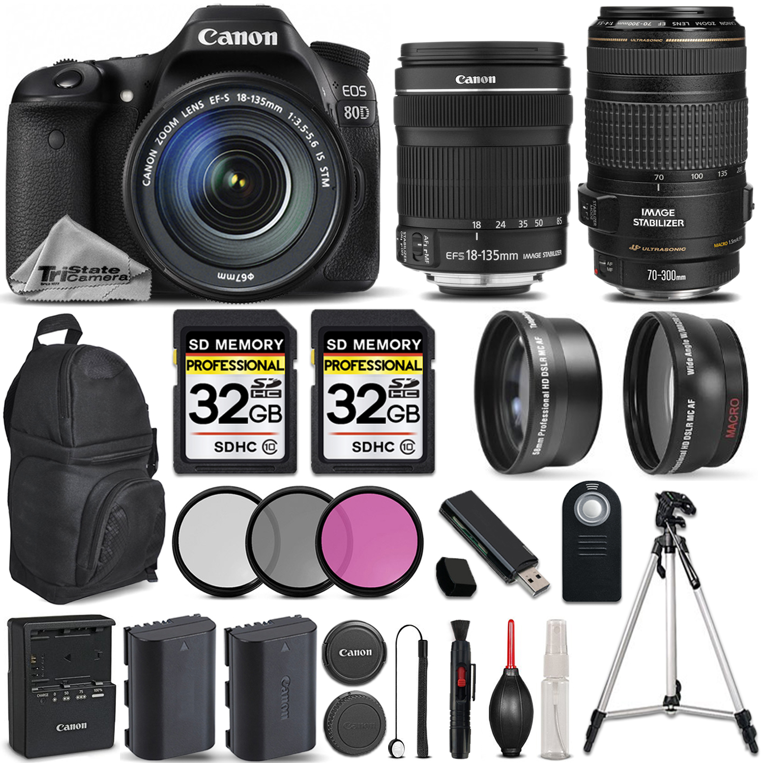 EOS 80D DSLR Camera with 18-135mm IS STM Lens +Canon 70-300 USM +BACKPACK *FREE SHIPPING*