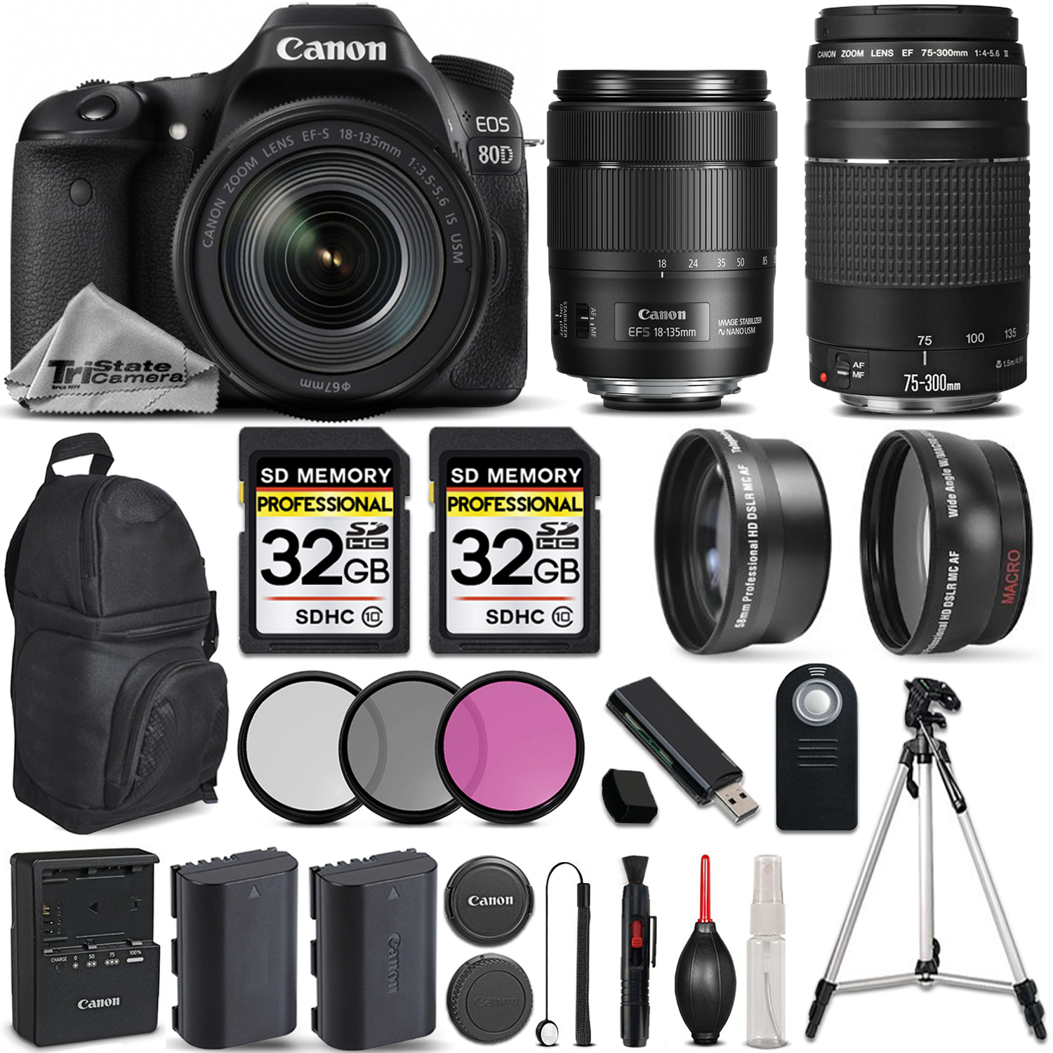 EOS 80D DSLR Camera with Canon EF-S 18-135mm IS USM Lens +Canon 75-300 III *FREE SHIPPING*