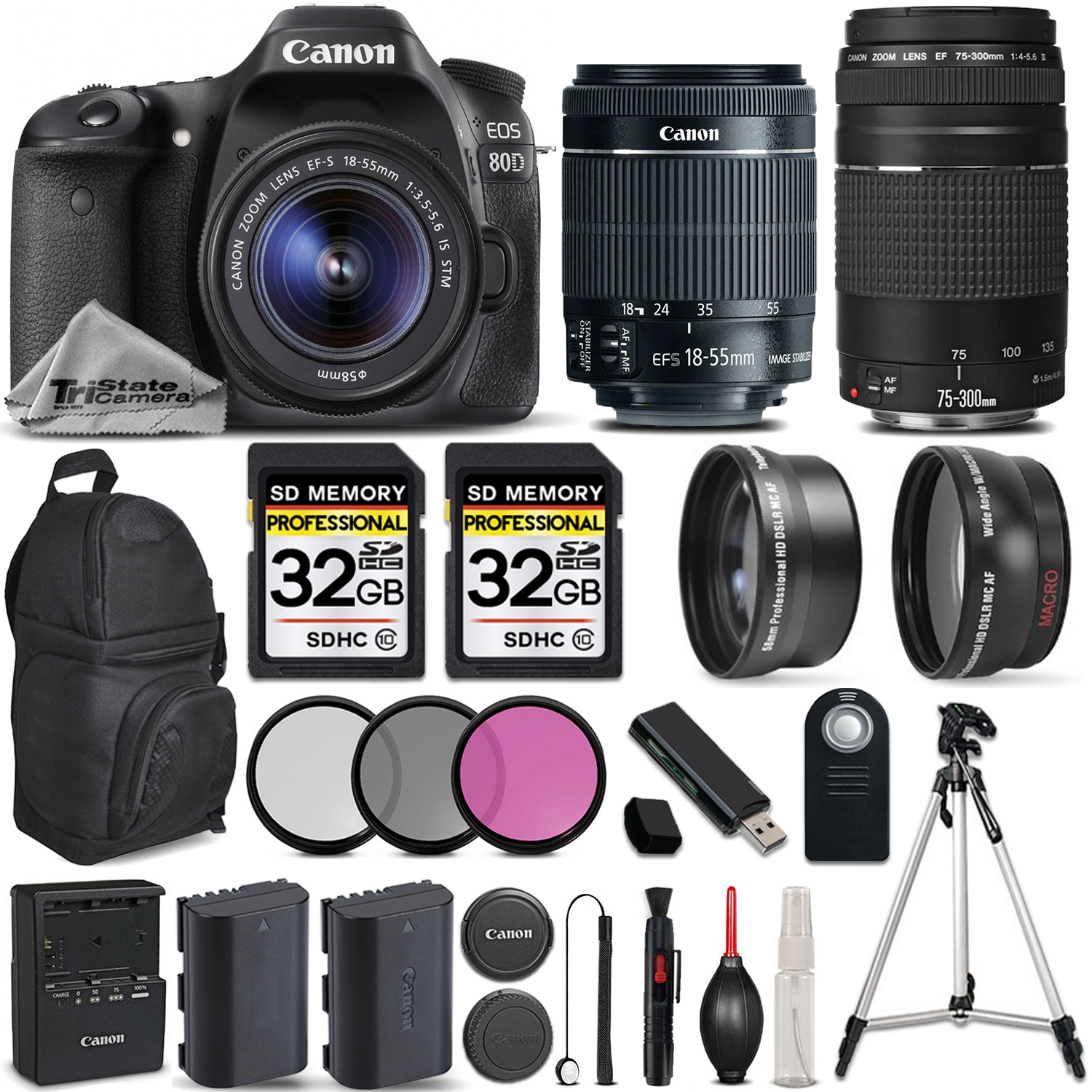 EOS 80D DSLR Camera with Canon EF-S 18-55mm IS STM Lens +Canon 75-300 III *FREE SHIPPING*