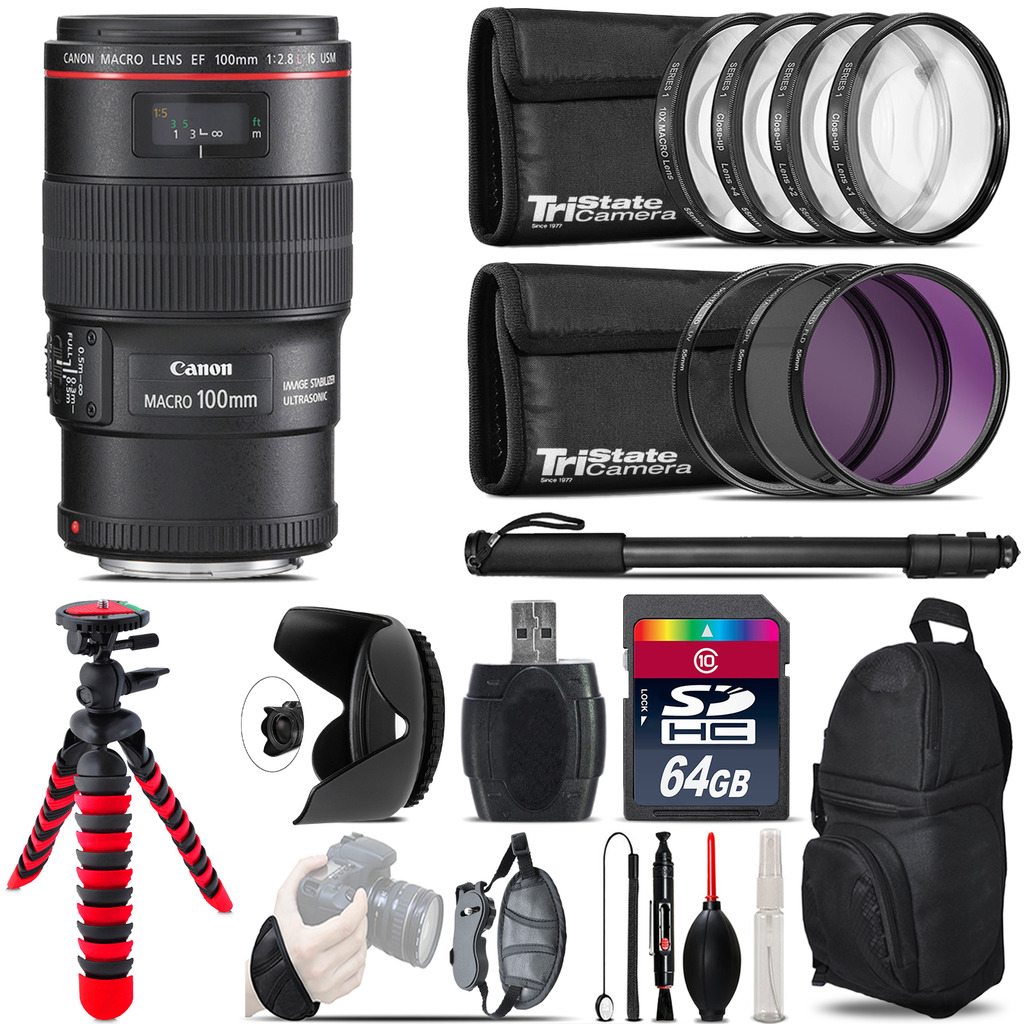 EF 100mm f/2.8L IS USM Lens + Macro Filter Kit & More - 64GB Accessory Kit *FREE SHIPPING*