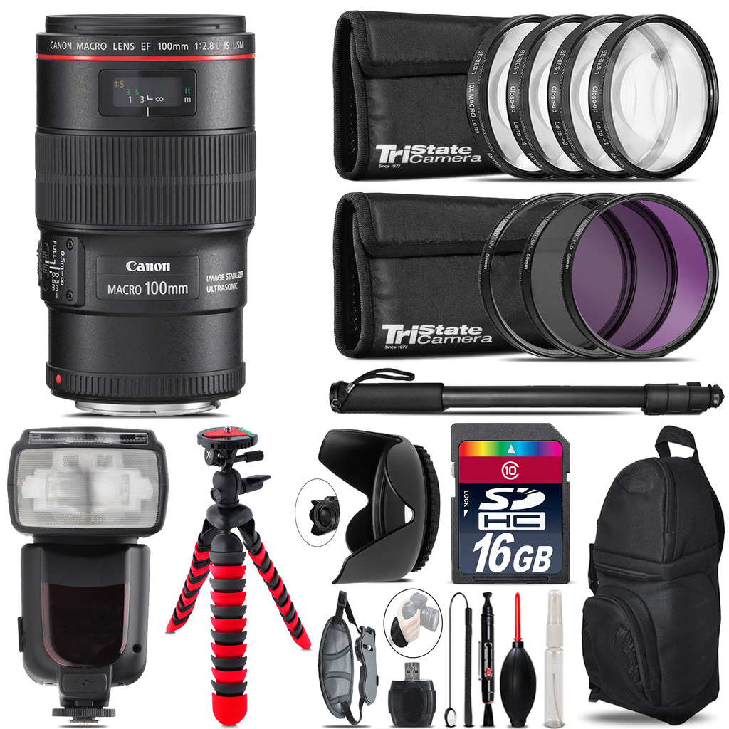 EF 100mm 2.8L IS USM Lens + Professional Flash & More - 16GB Accessory Kit *FREE SHIPPING*