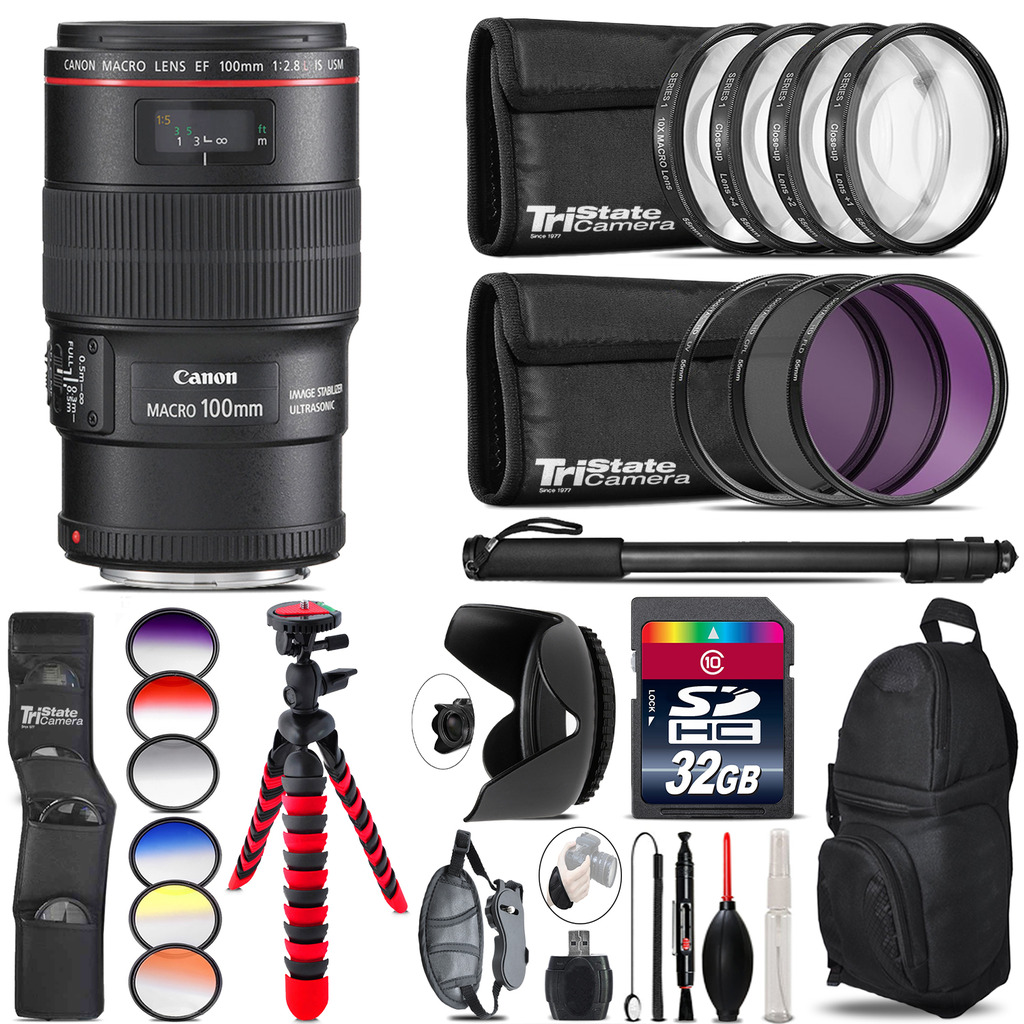 Canon EF 100mm 2.8L IS USM Lens + Graduated Color Filter - 32GB Accessory Kit *FREE SHIPPING*