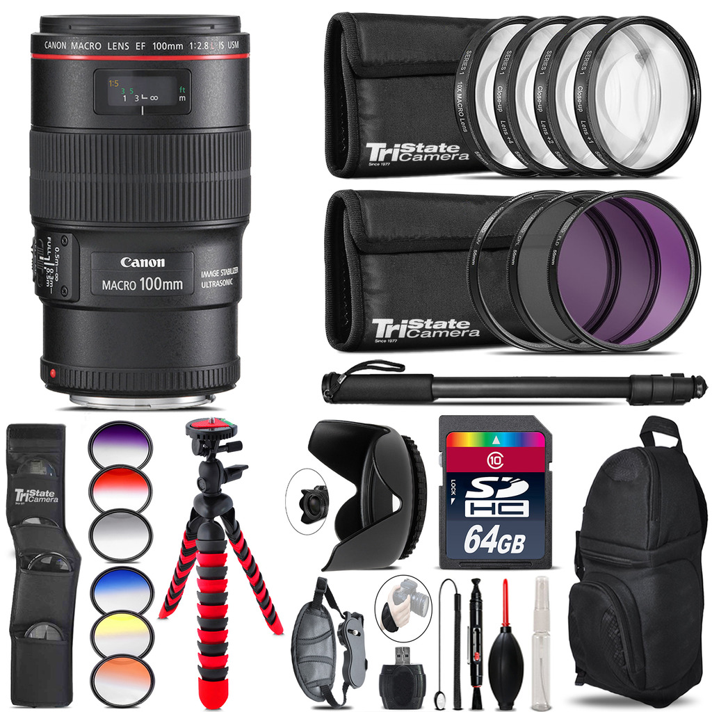 Canon EF 100mm 2.8L IS USM Lens + Graduated Color Filter - 64GB Accessory Kit *FREE SHIPPING*