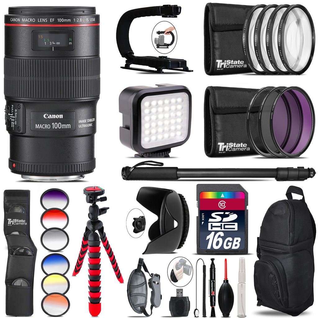 Canon EF 100mm 2.8L IS USM Lens - Video Kit + Color Filter - 16GB Accessory Kit *FREE SHIPPING*