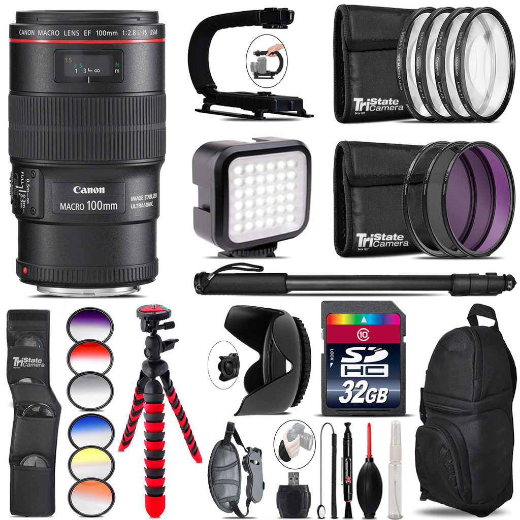 Canon EF 100mm 2.8L IS USM Lens - Video Kit + Color Filter - 32GB Accessory Kit *FREE SHIPPING*