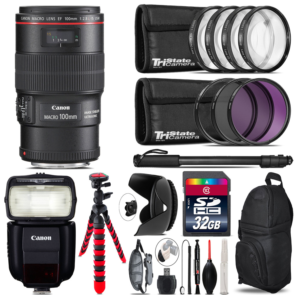 Canon EF 100mm 2.8L IS USM Lens + Speedlite 430EX III-RT  & More - 32GB Kit *FREE SHIPPING*