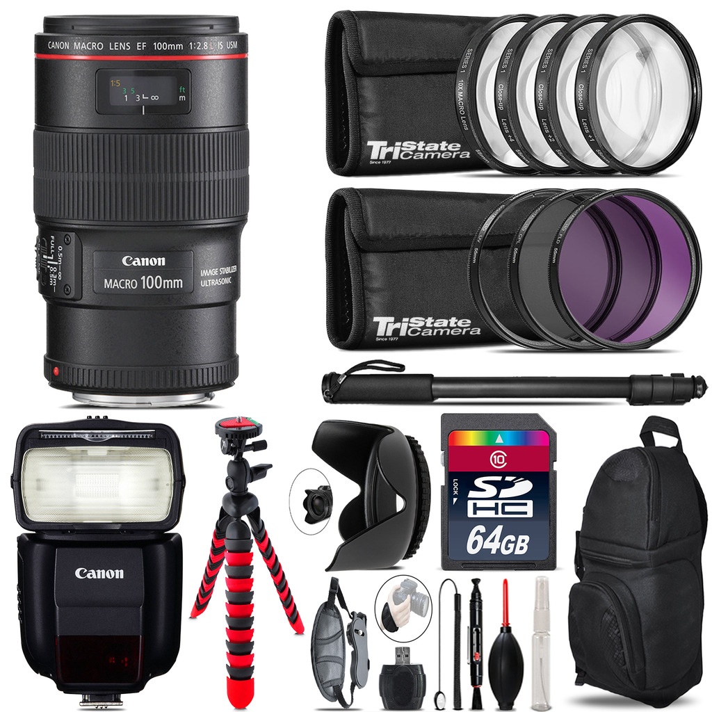 Canon EF 100mm 2.8L IS USM Lens + Speedlite 430EX III-RT  & More - 64GB Kit *FREE SHIPPING*