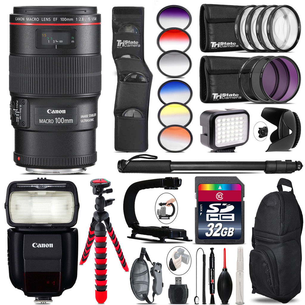 Canon EF 100mm 2.8L IS USM Lens + Speedlite 430EX + LED - 32GB Accessory Kit *FREE SHIPPING*