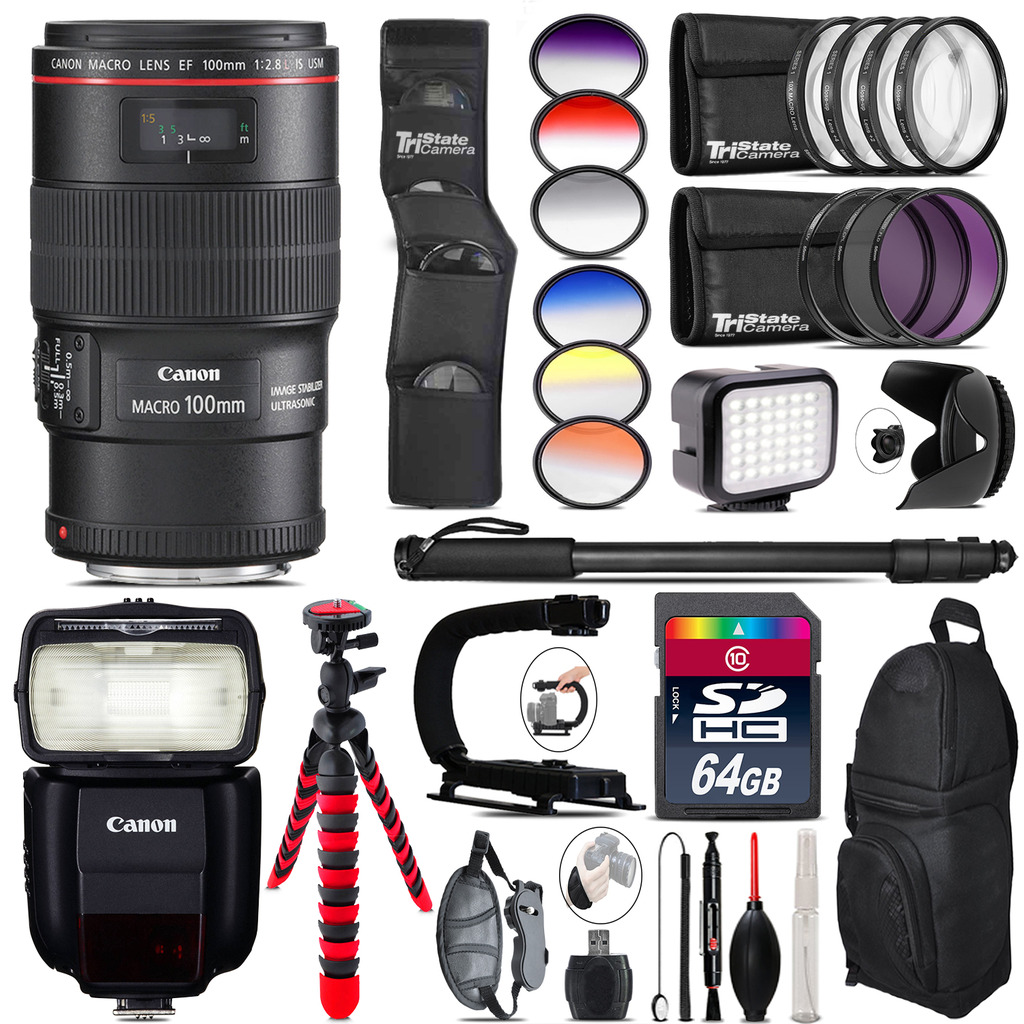 Canon EF 100mm 2.8L IS USM Lens + Speedlite 430EX + LED - 64GB Accessory Kit *FREE SHIPPING*