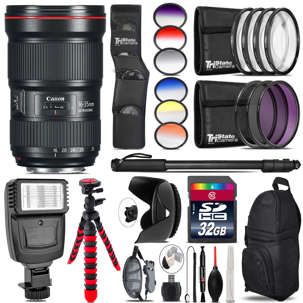 Canon 16-35mm 2.8L III USM Lens + Flash + Color Filter Set - 32GB Accessory Kit *FREE SHIPPING*