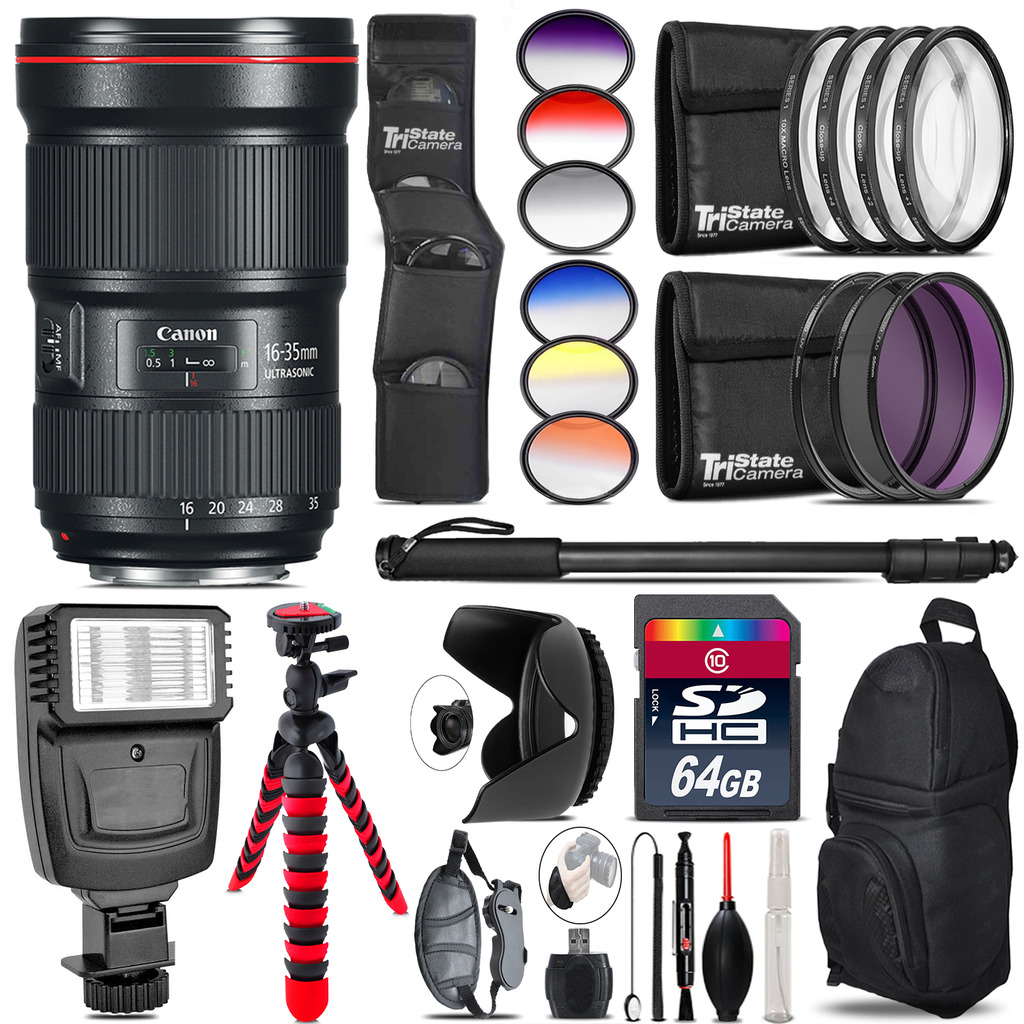 Canon 16-35mm 2.8L III USM Lens + Flash + Color Filter Set - 64GB Accessory Kit *FREE SHIPPING*