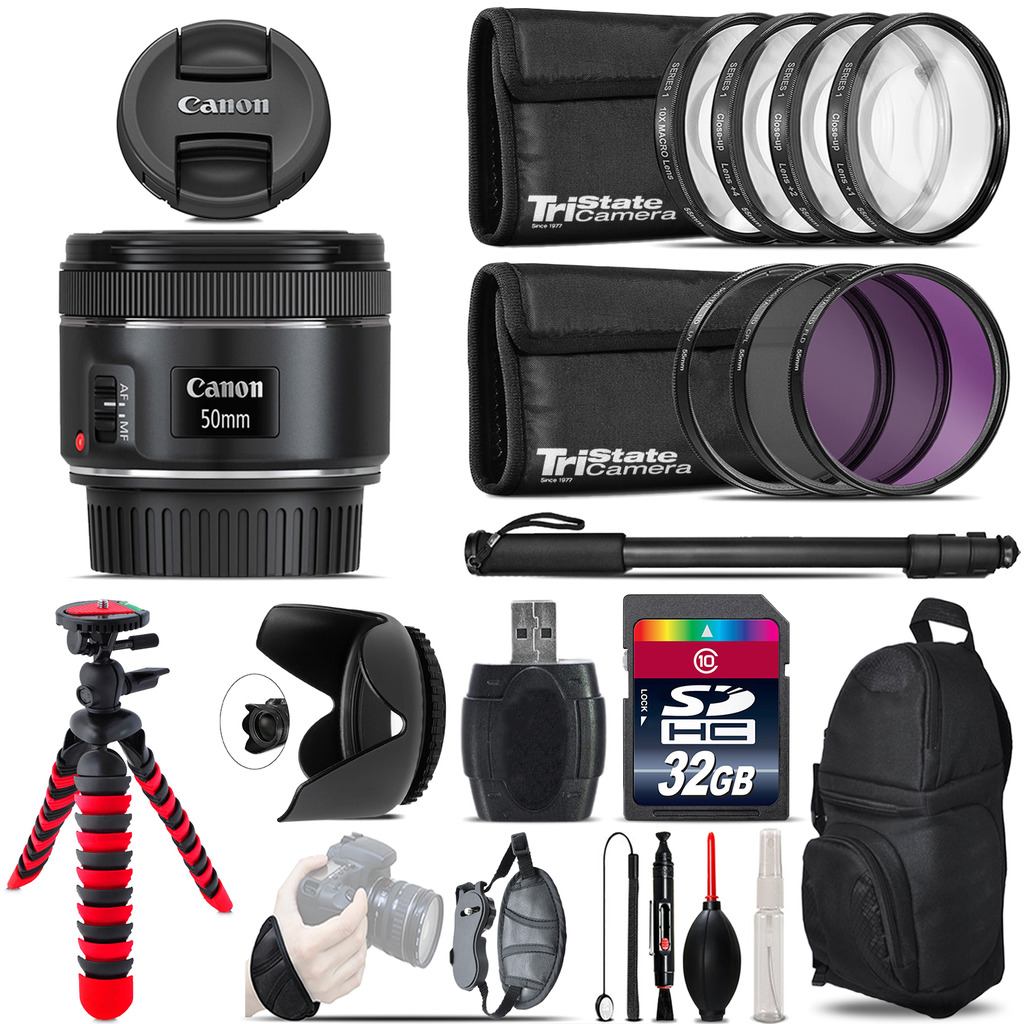 Canon EF 50mm f/1.8 STM Lens + Macro Filter Kit & More - 32GB Accessory Kit *FREE SHIPPING*