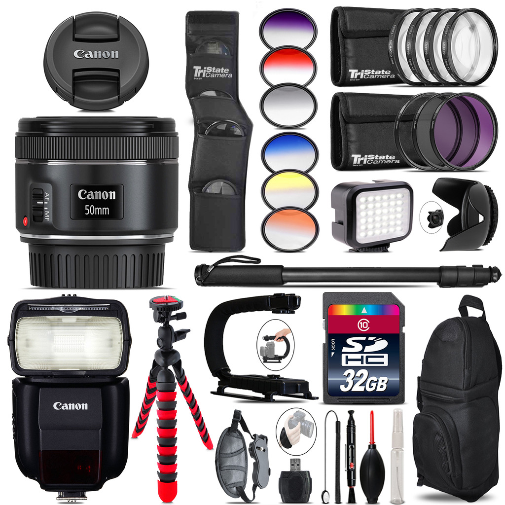 Canon EF 50mm f/1.8 STM Lens + Speedlite 430EX + LED - 32GB Accessory Kit *FREE SHIPPING*