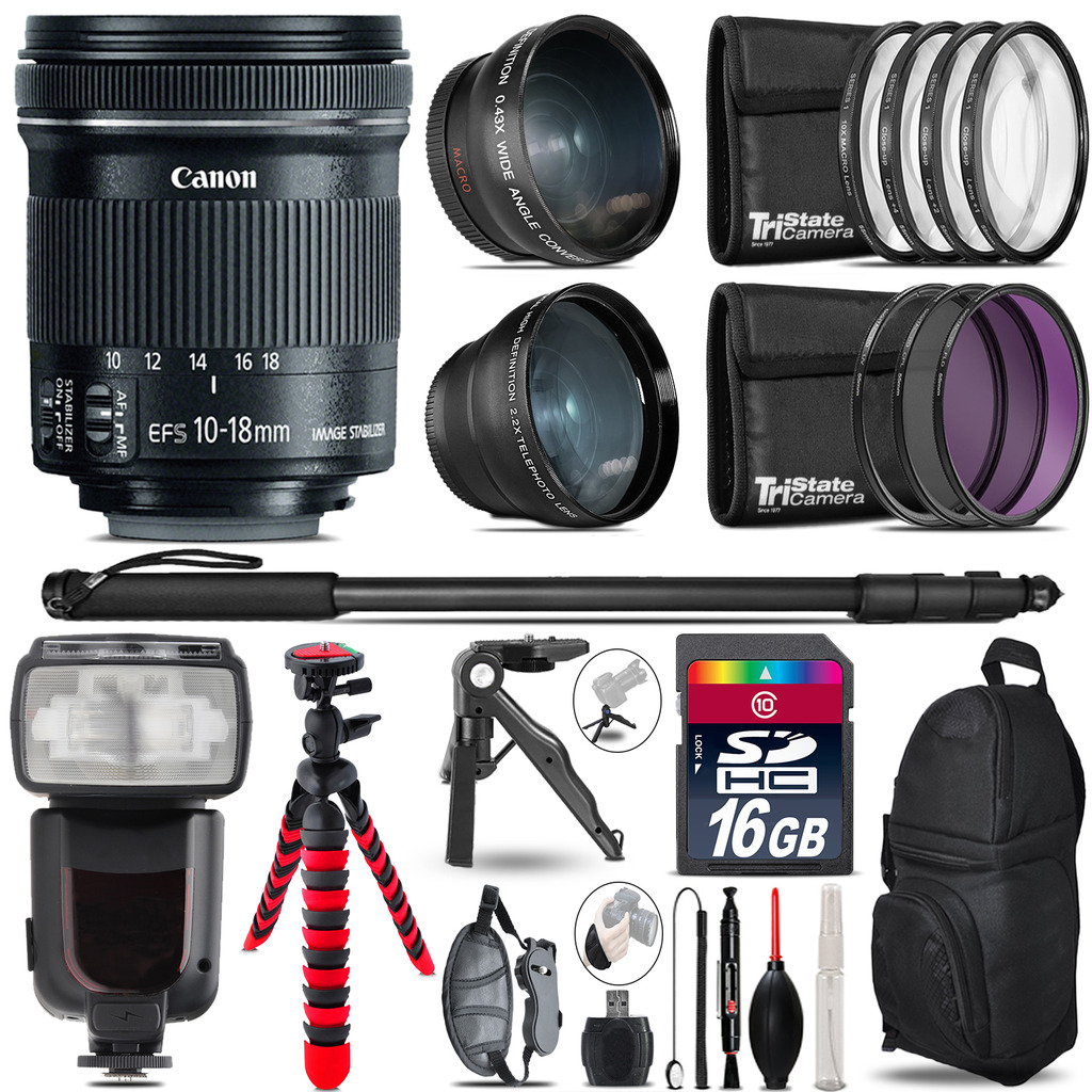 10-18mm IS STM - 3 Lens Kit + Professional Flash - 16GB Accessory Bundle *FREE SHIPPING*