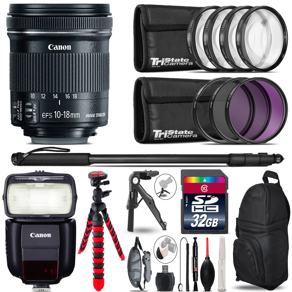 Canon 10-18mm IS STM + Speedlite 430EX III-RT + UV-CPL-FLD - 32GB Accessory Kit *FREE SHIPPING*