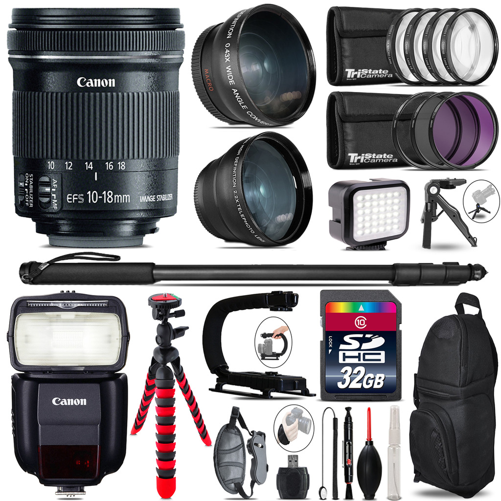 Canon 10-18mm IS STM + Speedlite 430EX III-RT - LED LIGHT - 32GB Accessory Kit *FREE SHIPPING*