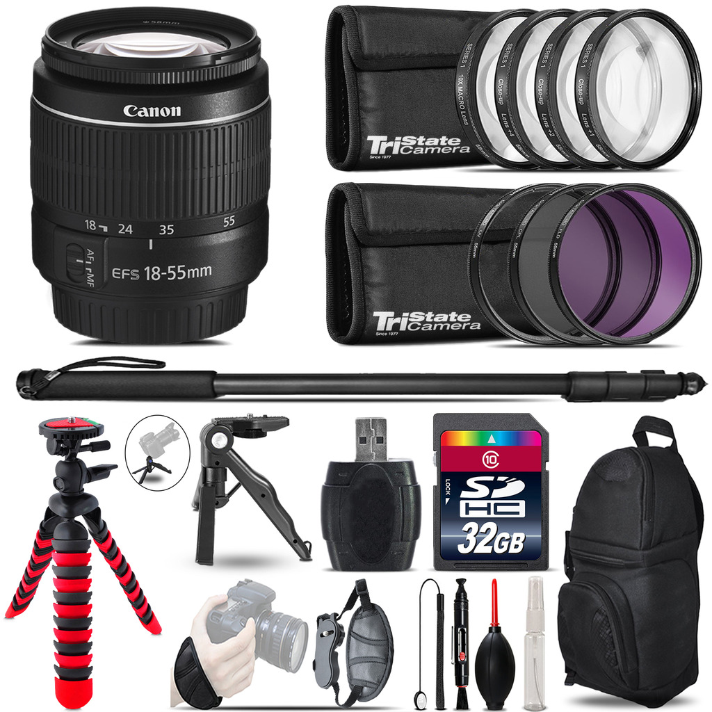 Canon EF-S 18-55mm III + MACRO, UV-CPL-FLD Filter + Monopod - 32GB Accessory Kit *FREE SHIPPING*
