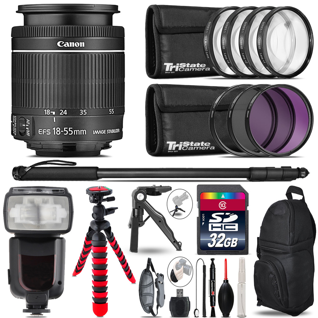 EF-S 18-55mm IS STM + Professional Flash + Macro Kit - 32GB Accessory Bundle *FREE SHIPPING*