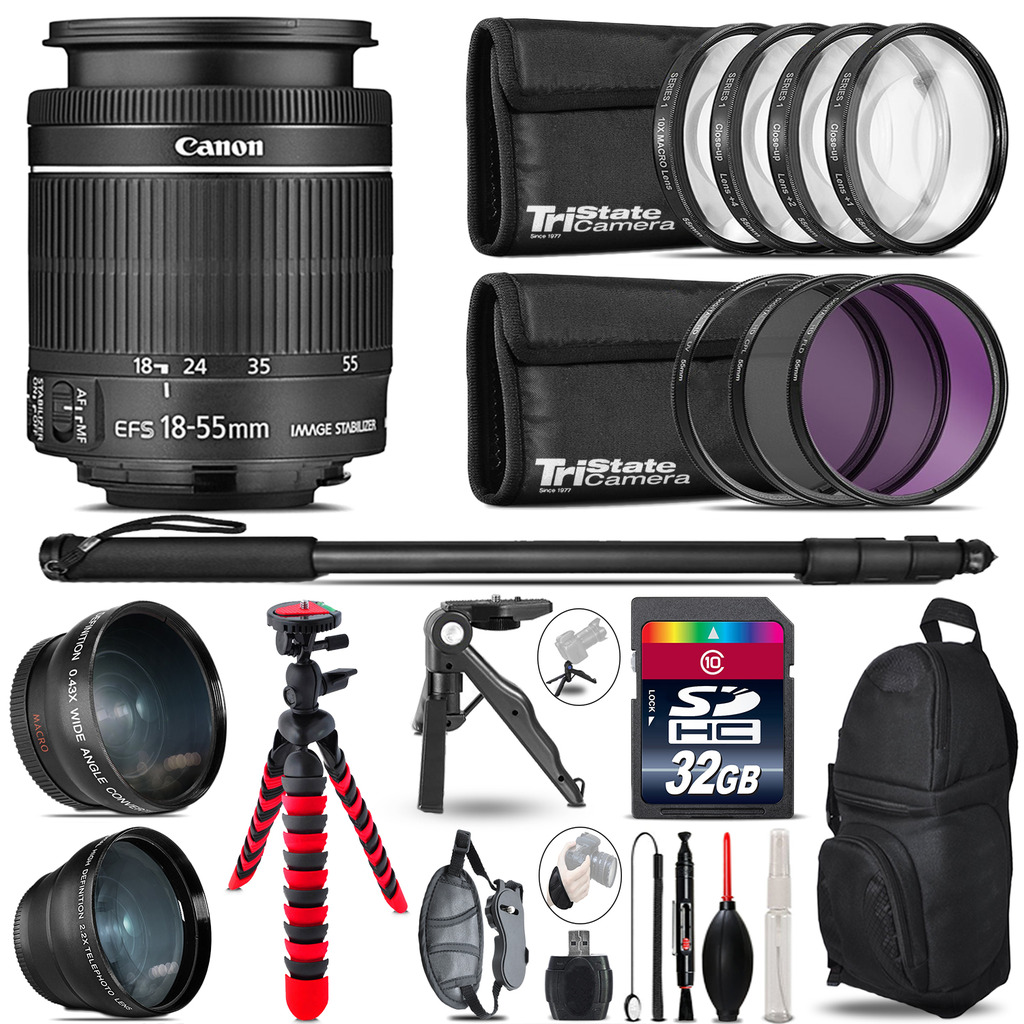 Canon 18-55mm IS STM - 3 Lens Kit + Tripod + Backpack - 32GB Accessory Bundle *FREE SHIPPING*