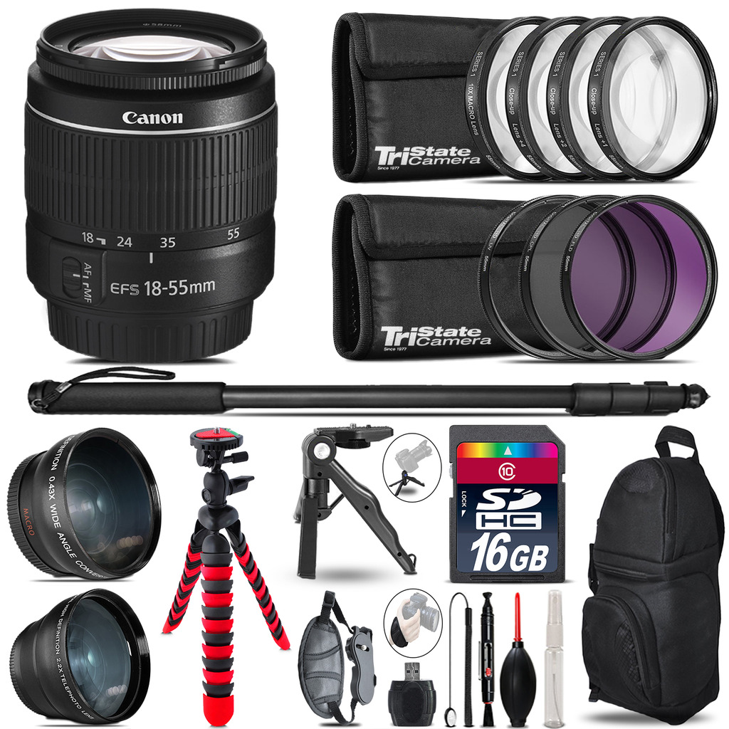 Canon EF-S 18-55mm III - 3 Lens Kit + Tripod + Backpack - 16GB Accessory Bundle *FREE SHIPPING*