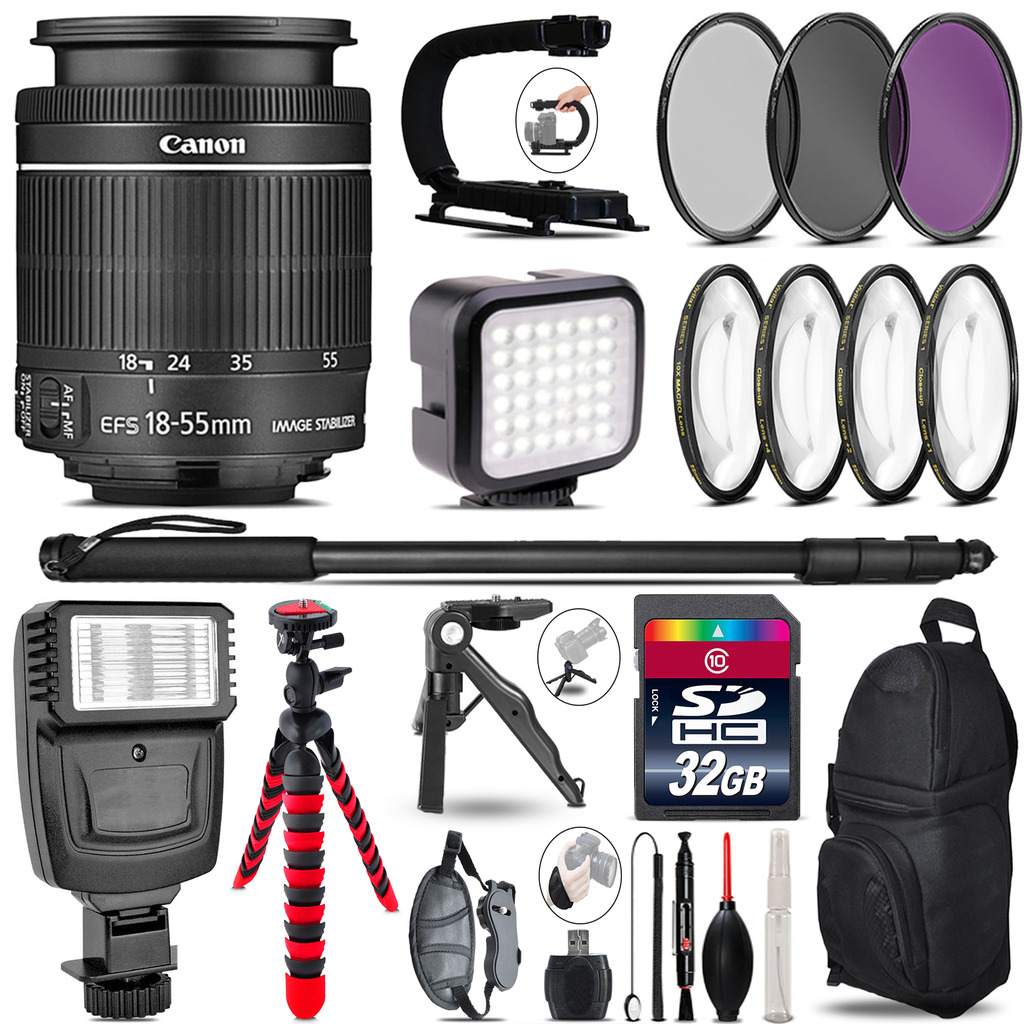 Canon 18-55mm IS STM - Video Kit + Slave Flash + Monopod - 32GB Accessory Bundle *FREE SHIPPING*
