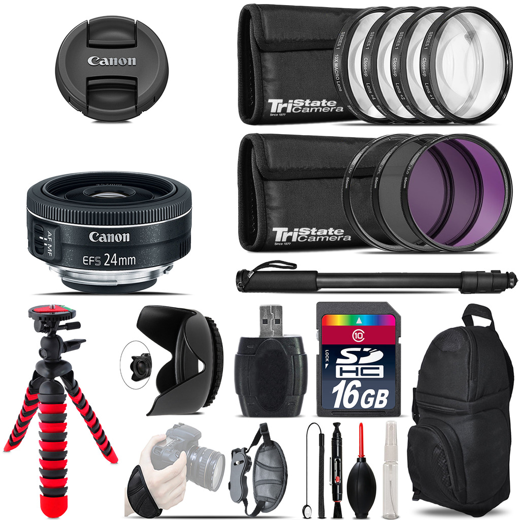 Canon EF-S 24mm f/2.8 STM Lens + Macro Filter Kit & More - 16GB Accessory Kit *FREE SHIPPING*