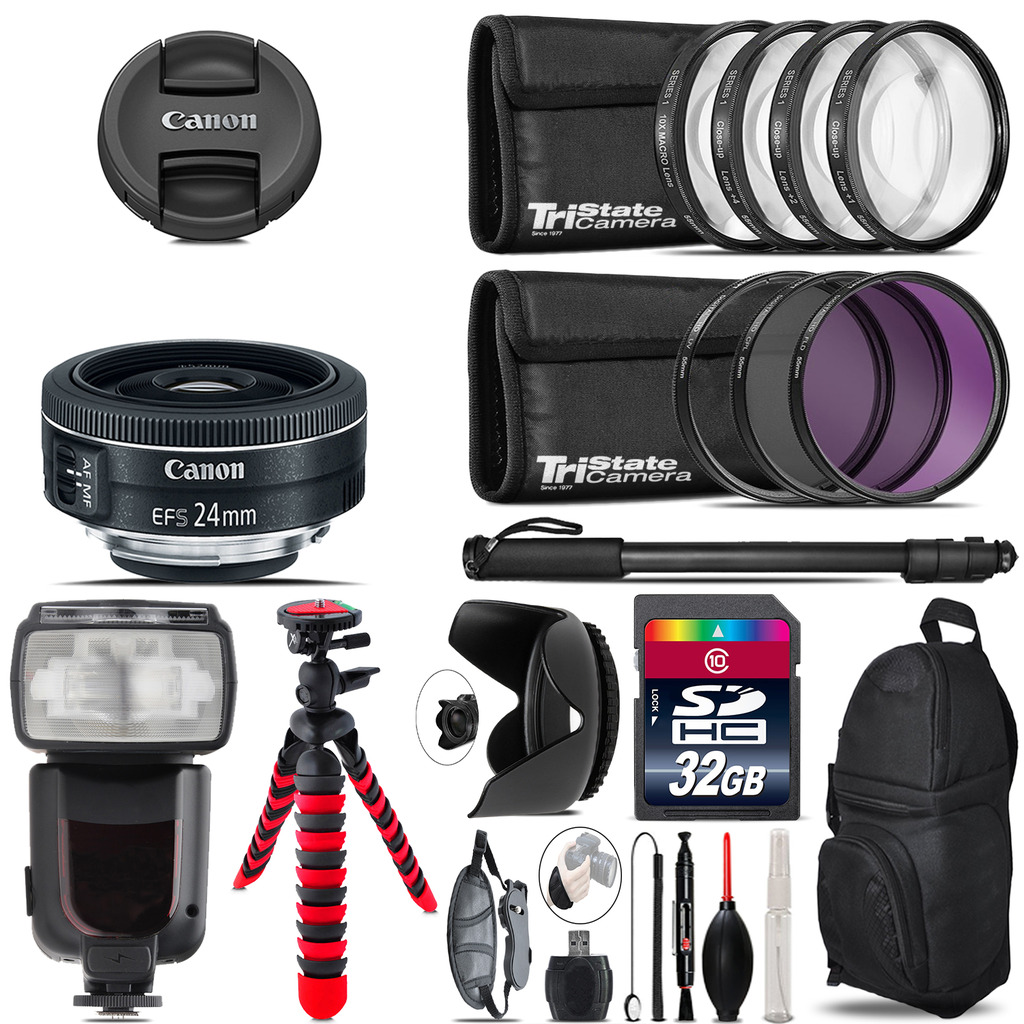 EF-S 24mm f/2.8 STM Lens + Professional Flash & More - 32GB Accessory Kit *FREE SHIPPING*