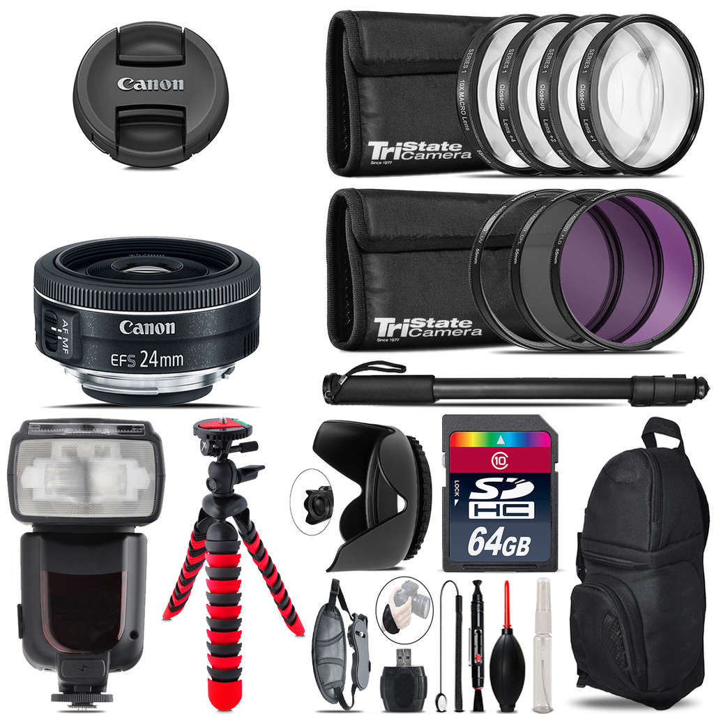EF-S 24mm f/2.8 STM Lens + Professional Flash & More - 64GB Accessory Kit *FREE SHIPPING*