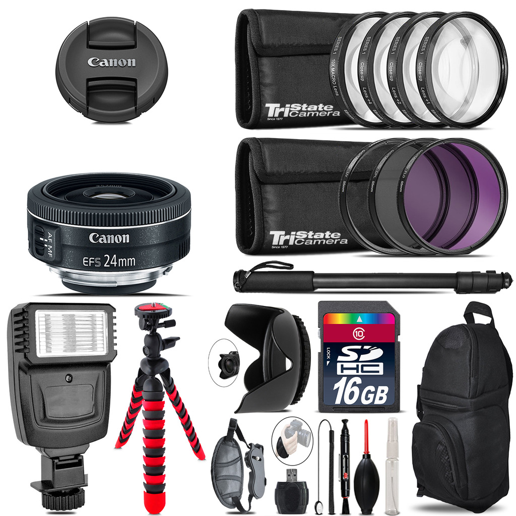 Canon EF-S 24mm f/2.8 STM Lens + Flash +  Tripod & More - 16GB Accessory Kit *FREE SHIPPING*