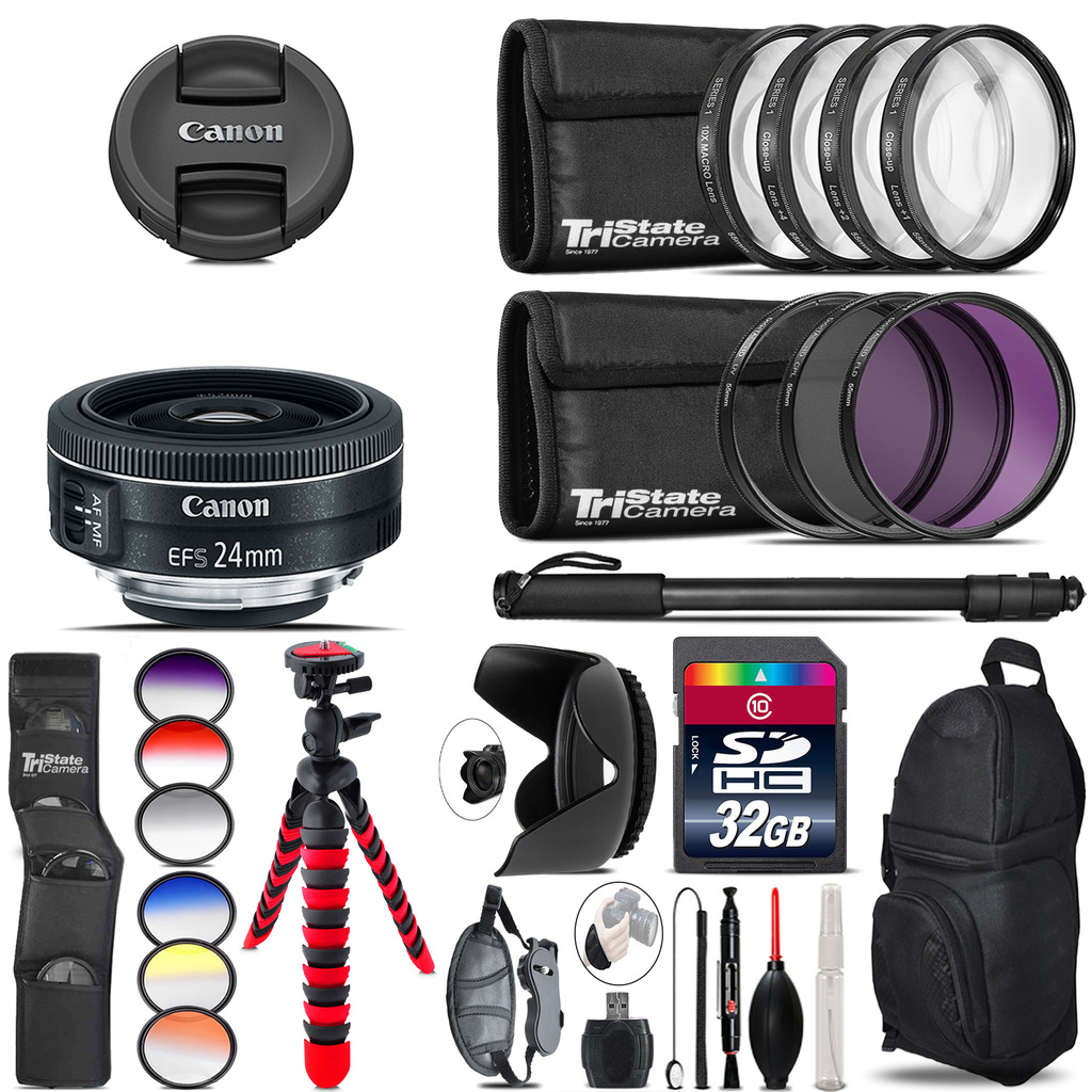 Canon EF-S 24mm f/2.8 STM Lens + Graduated Color Filter - 32GB Accessory Kit *FREE SHIPPING*