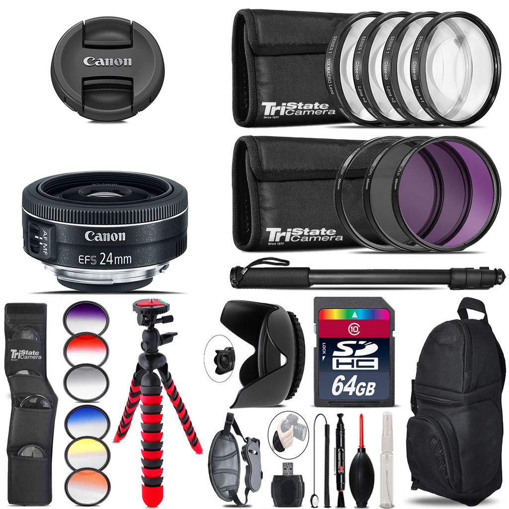 Canon EF-S 24mm f/2.8 STM Lens + Graduated Color Filter - 64GB Accessory Kit *FREE SHIPPING*