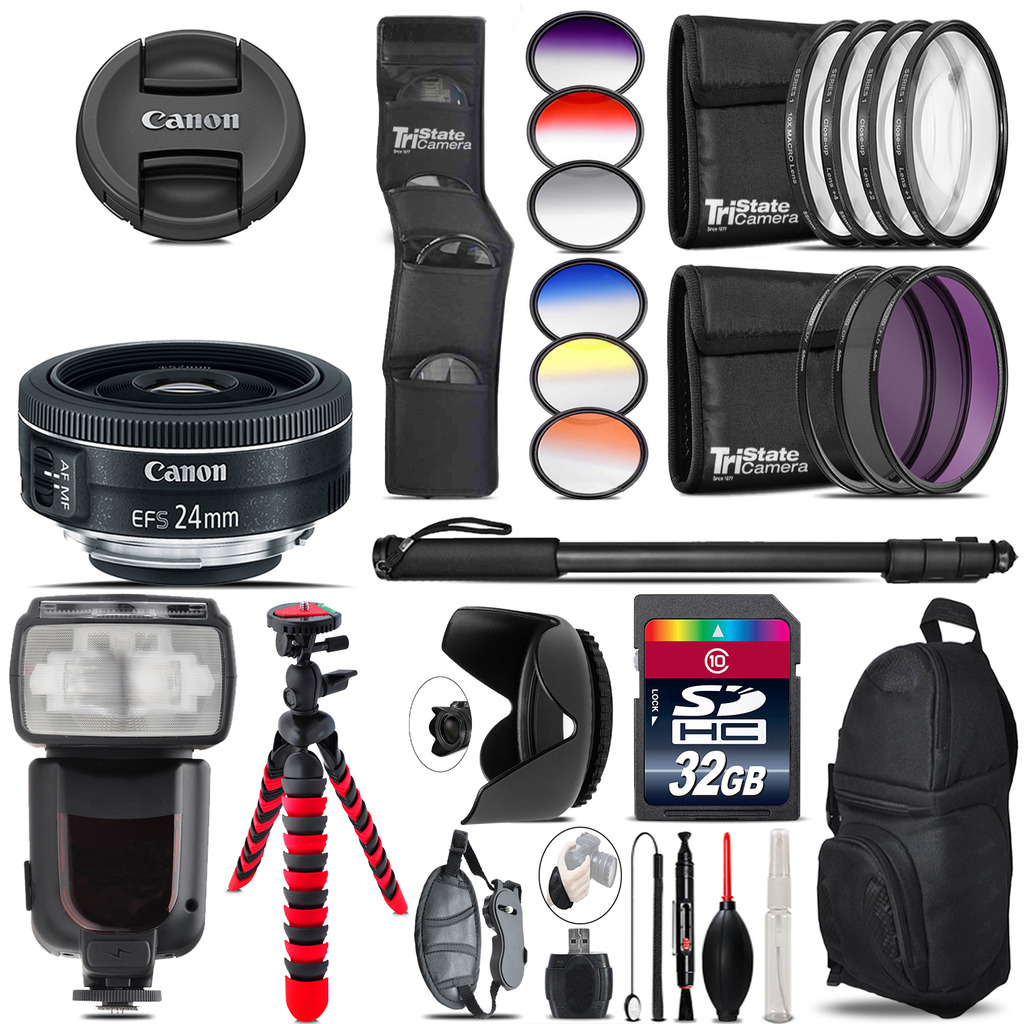 EF-S 24mm f/2.8 STM Lens + Pro Flash + Filter Kit - 32GB Accessory Kit *FREE SHIPPING*