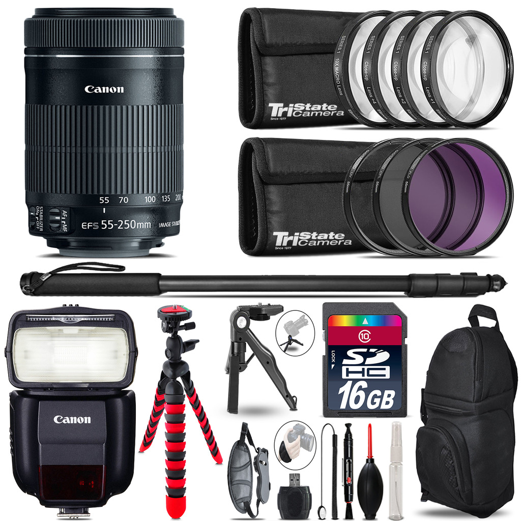 Canon 55-250mm IS STM + Speedlite 430EX III-RT + UV-CPL-FLD - 16GB Accessory Kit *FREE SHIPPING*