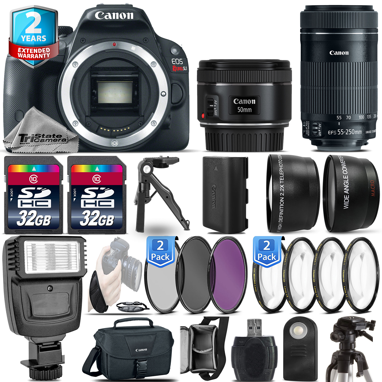 EOS Rebel SL1 DSLR Camera + 50mm 1.8 STM + 55-250mm IS STM + 2yr Warranty *FREE SHIPPING*