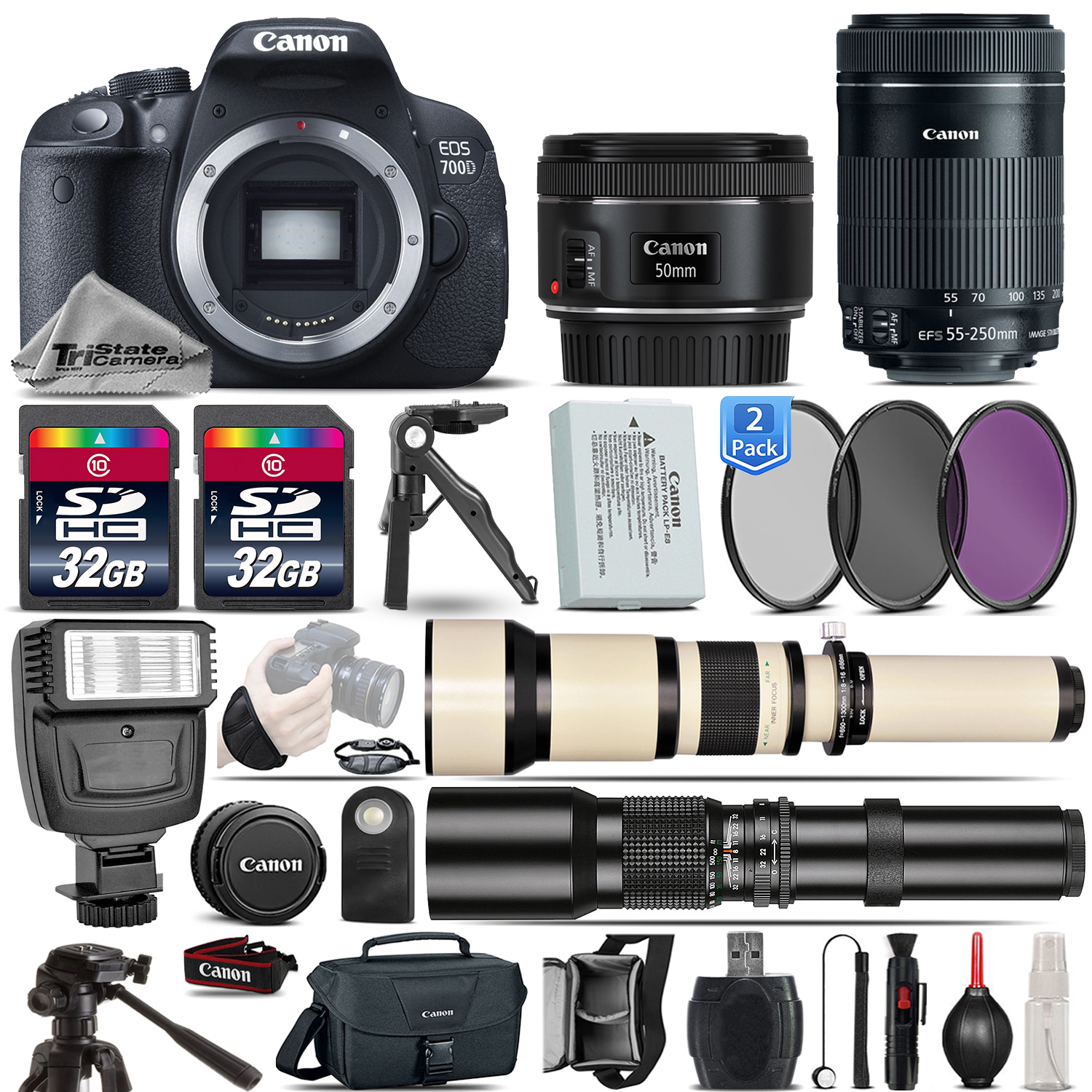 EOS Rebel 700D T5i SLR Camera + 50mm 1.8 + 55-250mm  STM Lens - 64GB Kit *FREE SHIPPING*