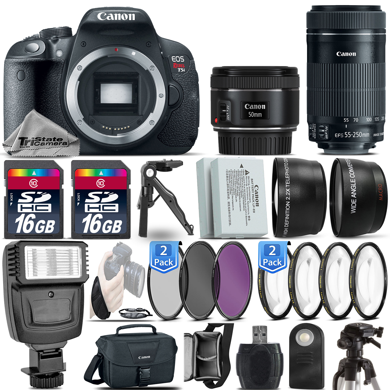 EOS Rebel T5i 700D Camera + 50mm 1.8 + 55-250mm STM + EXT BATT - 32GB Kit *FREE SHIPPING*