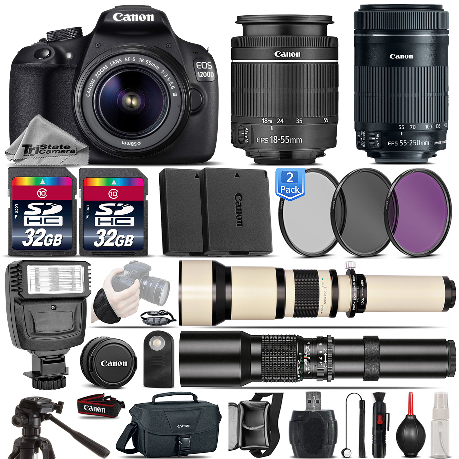 EOS Rebel DSLR 1200D Camera + 18-55mm + 55-250mm IS STM Lens - 64GB Kit *FREE SHIPPING*