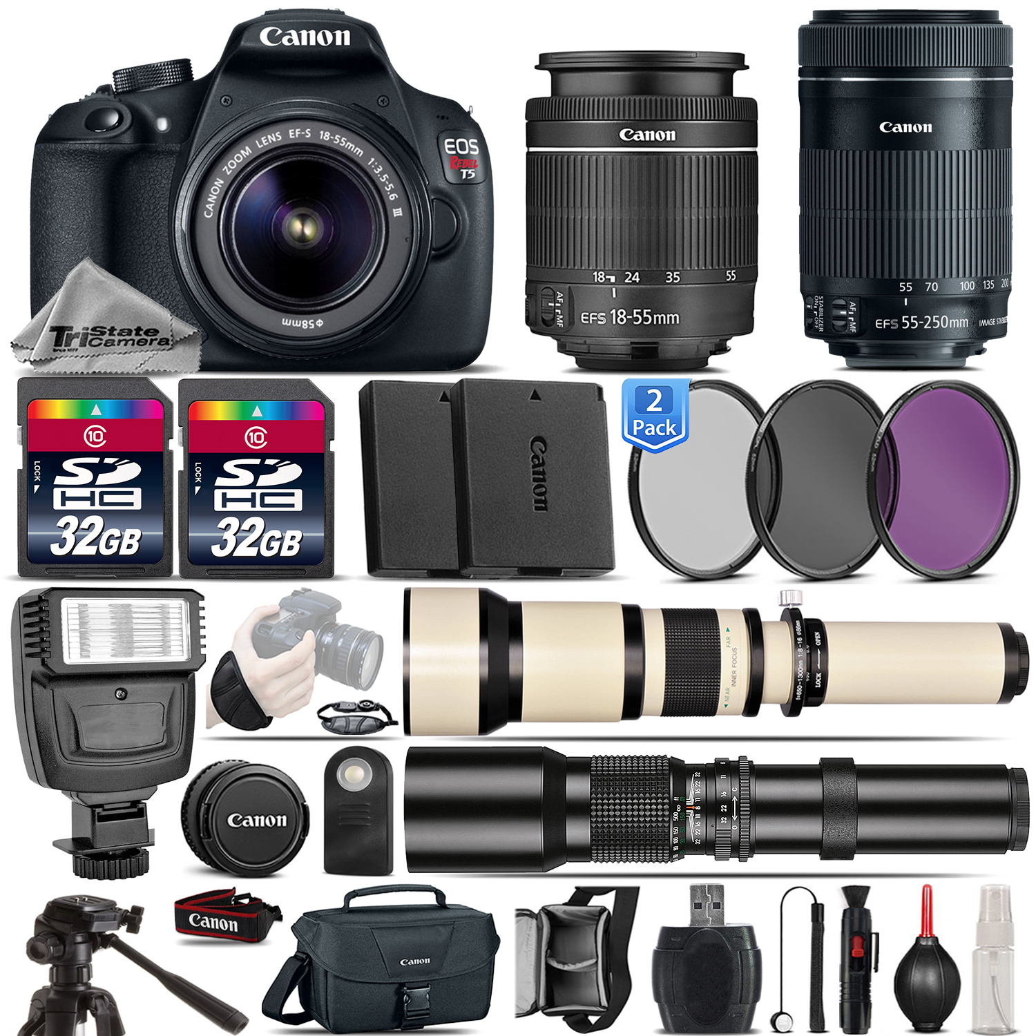 EOS Rebel DSLR T5 Camera + 18-55mm DC III + 55-250mm IS STM Lens -64GB Kit *FREE SHIPPING*