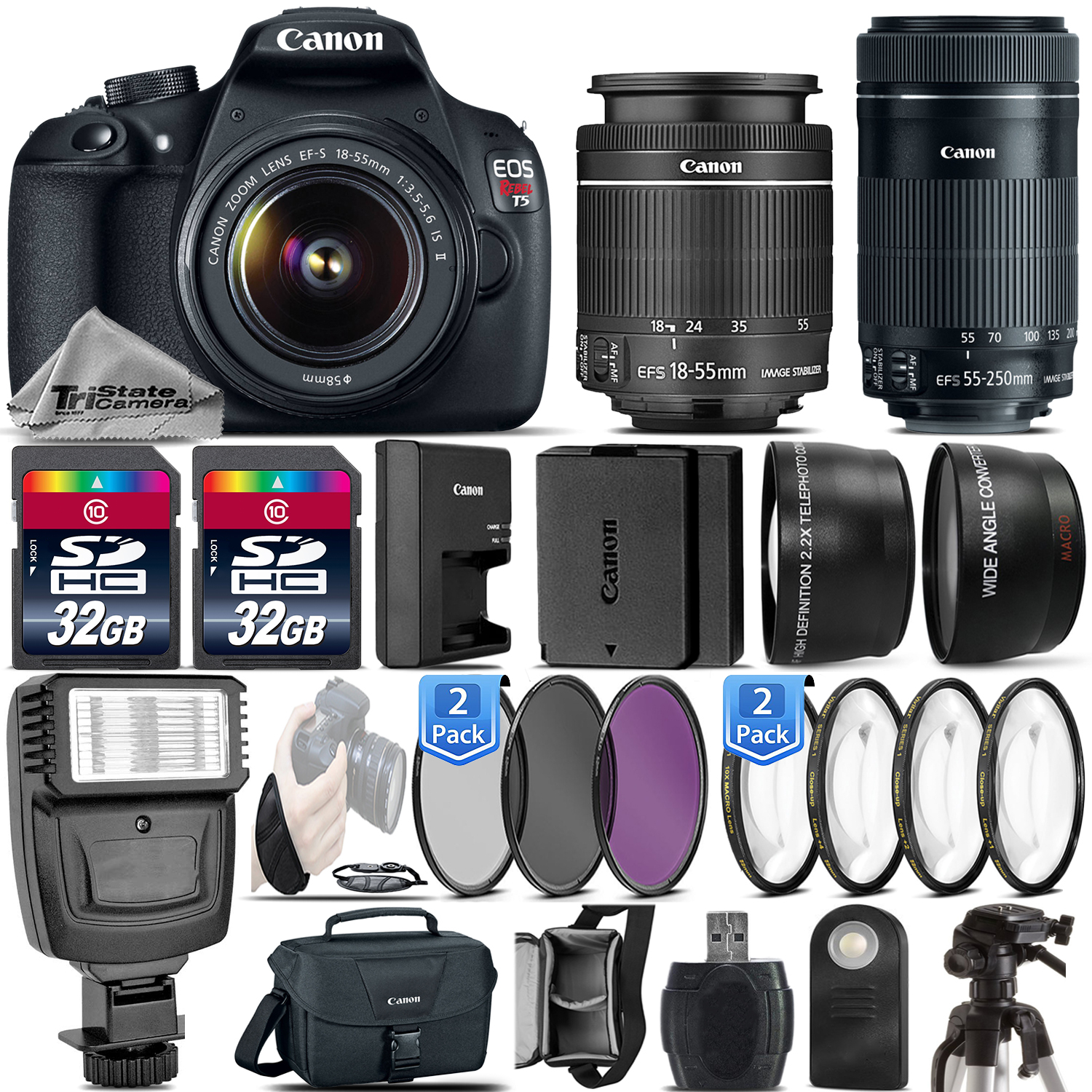 EOS Rebel T5 / 1200D DSLR Camera + 18-55mm IS + 55-250mm IS STM - 64GB Kit *FREE SHIPPING*