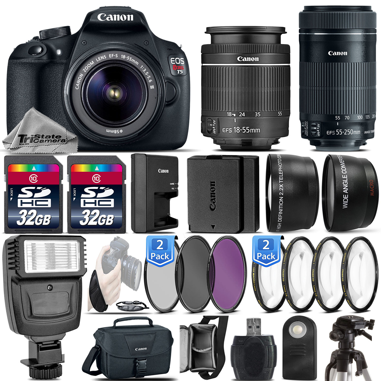 EOS Rebel T5 DSLR Camera + 18-55mm DC III + 55-250mm IS STM - 64GB Kit *FREE SHIPPING*