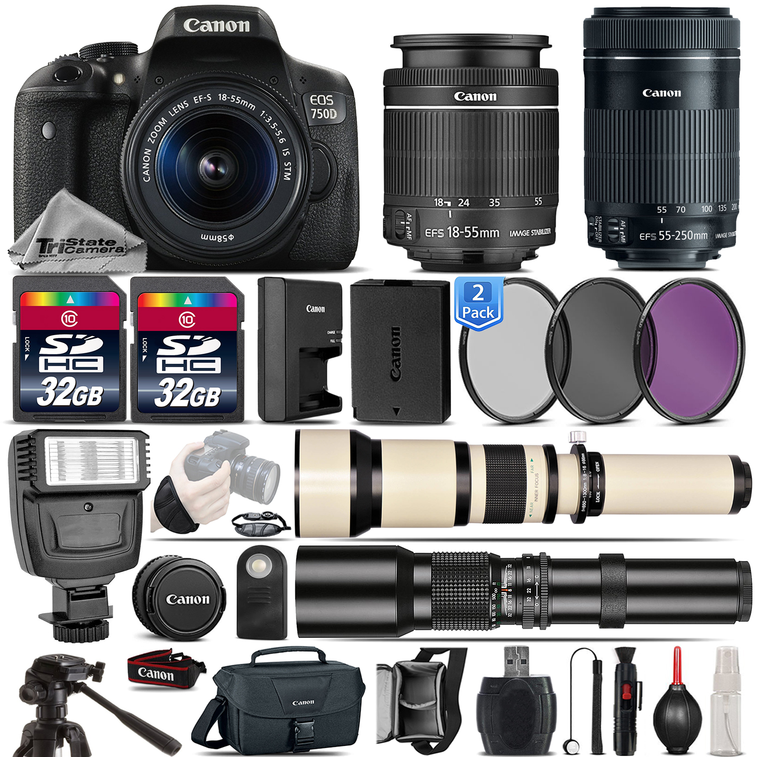 EOS Rebel DSLR 750D Camera + 18-55mm STM + 55-250mm IS STM Lens - 64GB Kit *FREE SHIPPING*