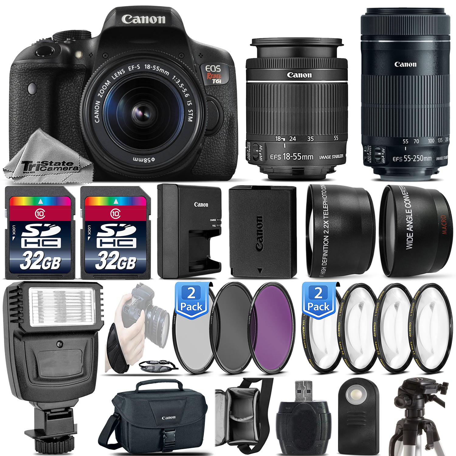EOS Rebel T6i / 750D Camera + 18-55mm STM + 55-250mm STM - 64GB Kit Bundle *FREE SHIPPING*