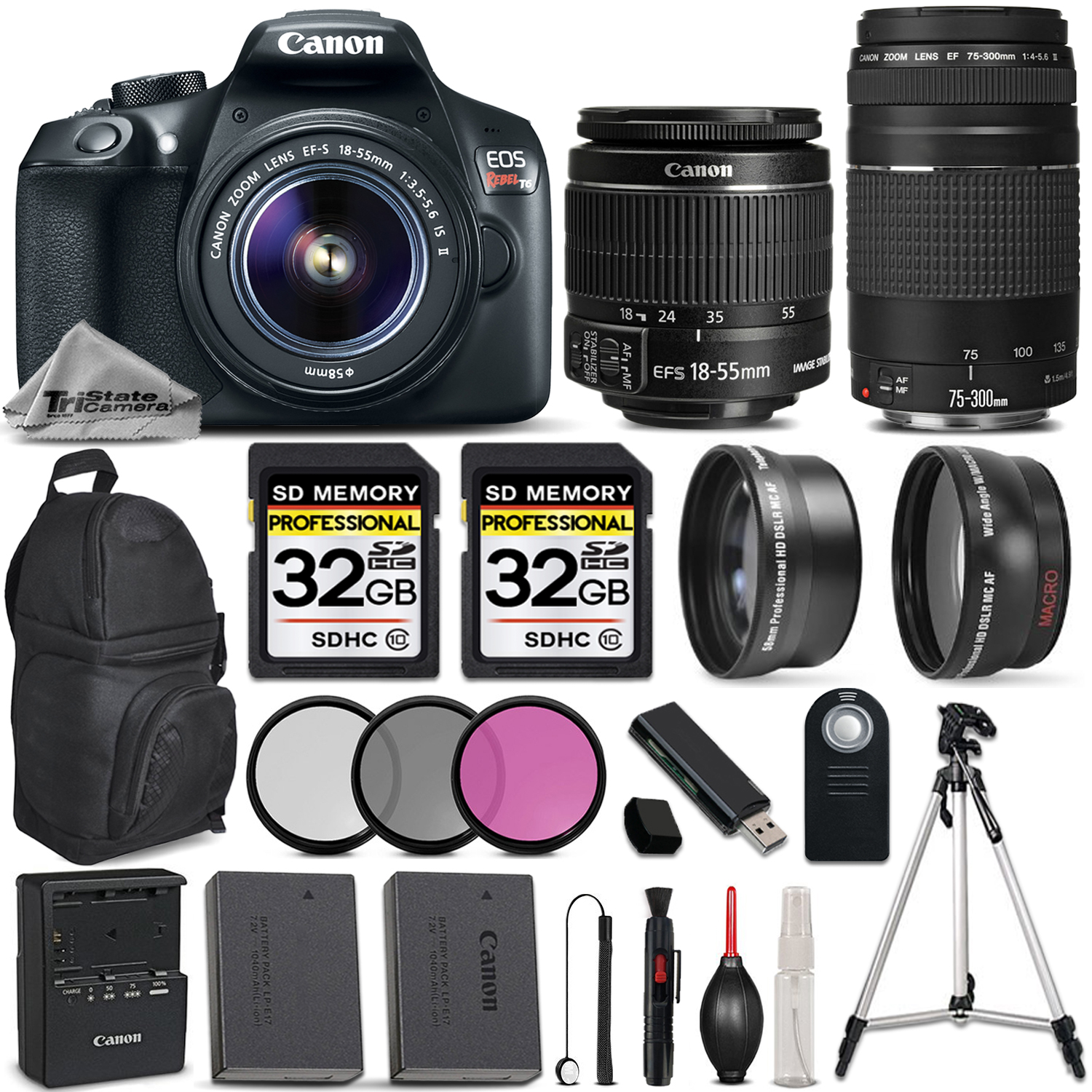 EOS REBEL T6 DSLR Camera with Canon 18-55mm IS Lens +Canon 75-300 III *FREE SHIPPING*