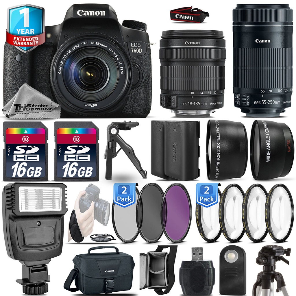 EOS Rebel 760D Camera + 18-135mm IS + 55-200mm IS + EXT BAT +1yr Warranty *FREE SHIPPING*