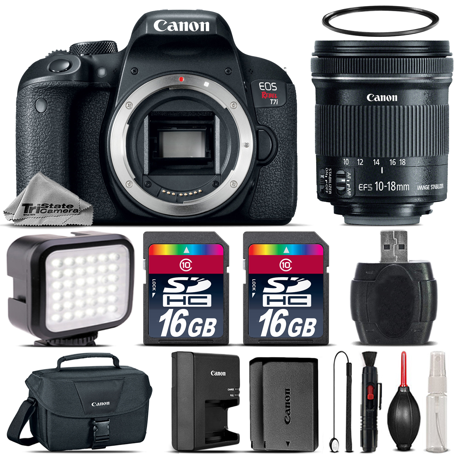 EOS Rebel T7i DSLR Camera 1894C001 + 10-18mm STM + LED + Canon Case + 32GB *FREE SHIPPING*